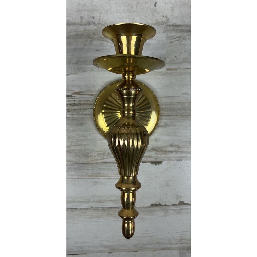 Vintage Solid Brass Wall Candle Holder Single Sconce 7.25” Tall Ribbed Design